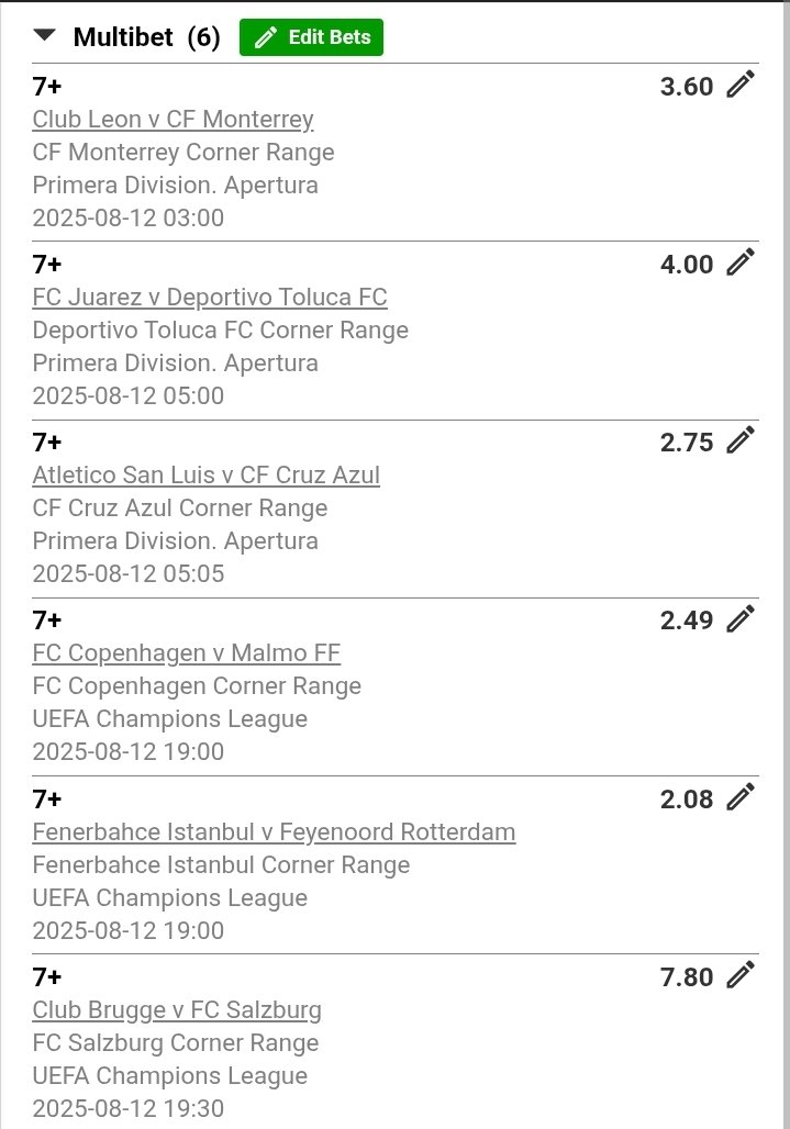 CornersCode's tweet photo. BWA2E59F9
🌙 Night Shift Move 🌙
🎯 7+ Corners | Odds: 1599
We’re not here for small talk — just big slips and bigger wins 💼🔥⚽
Tonight, we ride on corners till the last whistle💰
Who’s in the grind with me? 🚀
#NightShiftBets #7PlusCorners #1599Odds #CornerKings #BetwaySlip https://t.co/Ty3DYOQIoF