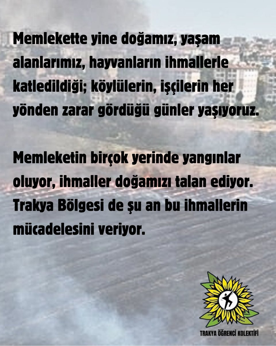 KADER DEĞİL, İHMAL VE TEDBİRSİZLİKLERİN SONUCU!

Edirne Enez'de çıkan yangın büyüyor!

Yerlilerin ve yazlıkların olduğu bölgelere kadar sıçrayan yangın sonucu yerleşim yerleri boşaltılıyor.

İzmir'de, Eskişehir'de, Çanakkale'de alınmayan önlemler, ihmaller doğamızı katlediyor!