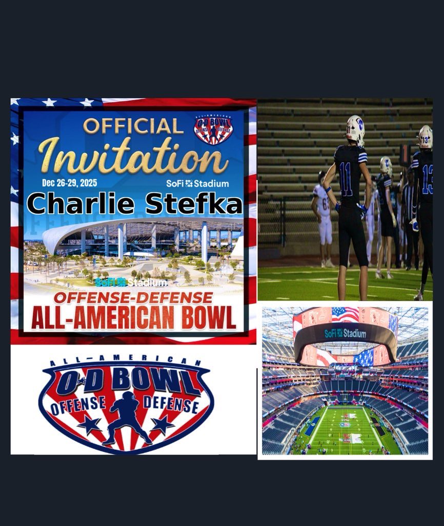 Charlie_Stefka's tweet photo. 🏈 BIG NEWS! 🏈
Honored to share that I’ve been invited to compete in the O-D High School Football All-American Bowl!

Grateful to my coaches, teammates, family, and everyone who supports my academic and athletic pursuits! Time to represent and make the most of this opportunity. https://t.co/gf7Gd4H2O3
