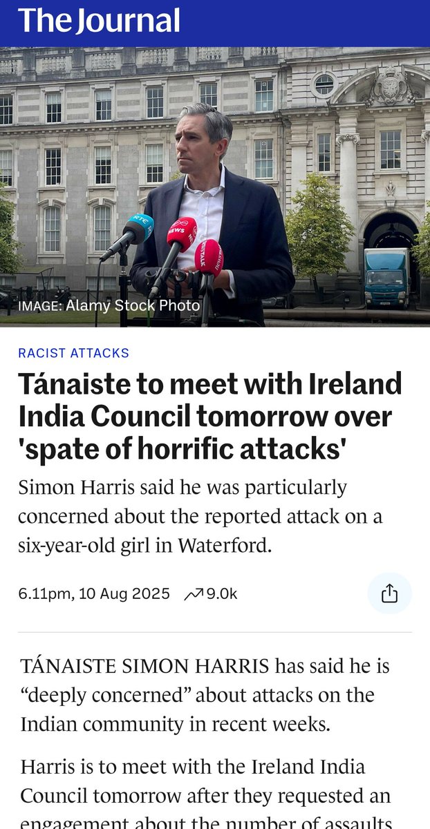 It was reported yesterday that Simon Harris was due to meet the Indian community today over a "spate of horrific attacks".

People like Simon Harris have zero interest in supporting Irish families.

The only family he should be concerned with meeting is the family he ignored for