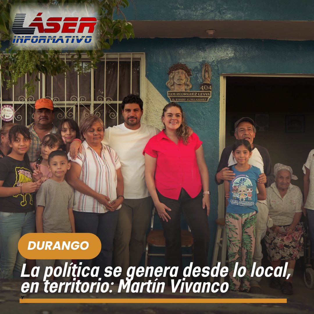 LaloSerranoZ's tweet photo. #LaserInformativo

#Durango|| La política se genera desde lo local, en territorio: @MartinVivanco 

•#MovimientoCiudadano trabaja desde territorio, escuchando y apoyando a las familias duranguenses.

El diputado local por @MovCiudadanoDgo , Martín Vivanco, acompañado de la coordinadora municipal del partido en la capital, @Mariana_Verduga , visitaron a las y los vecinos de la colonia J. Guadalupe Rodríguez, reafirmando el compromiso de hacer política desde el territorio y escuchando de primera mano las necesidades de la ciudadanía.

Como parte de las acciones en apoyo a la economía familiar, el diputado Vivanco entregó, a través de diversas gestiones, útiles escolares que incluyeron libretas, plumas, lápices y materiales básicos para el regreso a clases, beneficiando a niñas, niños y jóvenes de la comunidad.

“En Movimiento Ciudadano las personas están en el centro y sus causas al frente. Sabemos que escuchar, caminar y dialogar con la gente es la única forma de impulsar soluciones reales”, señaló el legislador.

En sus visitas a los #CírculosCiudadanos, Vivanco destacó que esta estructura permite mantener una comunicación cercana y constante con la ciudadanía, con el objetivo de conocer de frente las demandas reales y construir acciones que generen un impacto positivo en las colonias de la capital.

Por su parte, la coordinadora municipal Mariana Verduga reafirmó su compromiso de trabajar en mejorar las condiciones de vida de la comunidad y de poder acercar los programas que tendrá el municipio de la capital al entrar próximamente como parte del equipo de regidores, donde podrá reforzar sus esfuerzos en construir una mejor ciudad.

Vivanco Lira, junto al equipo de Movimiento Ciudadano, refrenda su compromiso de trabajar de la mano de las y los duranguenses, sumando esfuerzos para mejorar la calidad de vida de las familias y generar un cambio verdadero desde lo local.