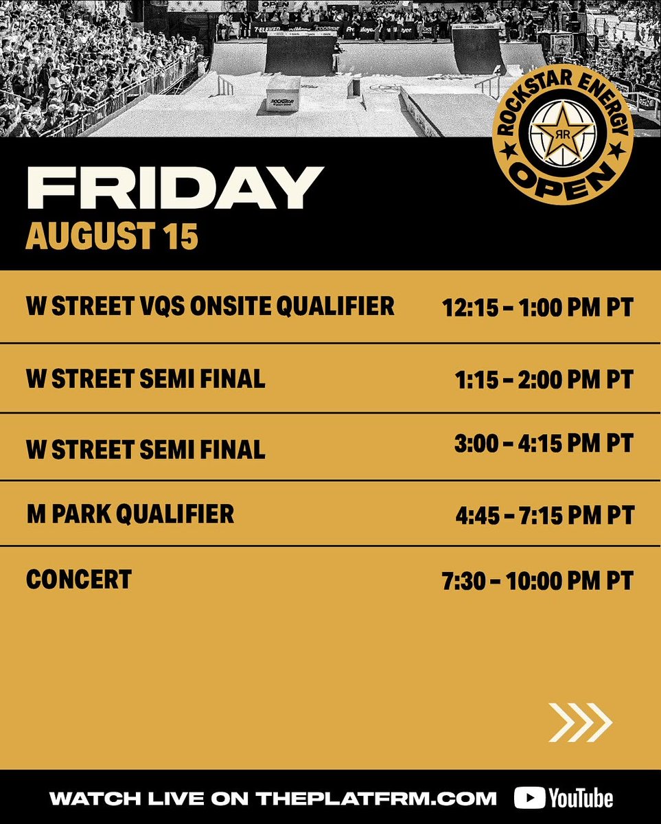 the_platfrm's tweet image. The 2025 @rockstarenergy Open schedule is live! Save this post and don’t miss an event. It’s all going down this weekend at Waterfront Park in Portland, Oregon! ⭐️ #RockstarEnergy #Platfrm