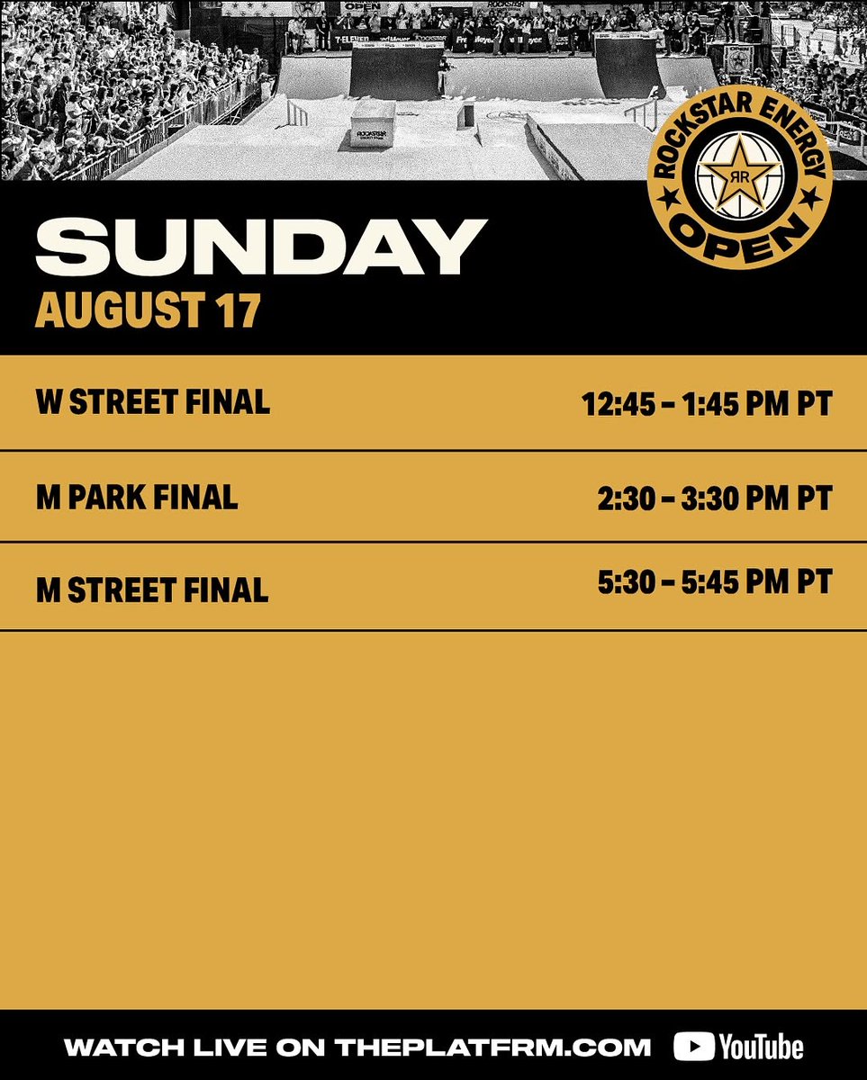the_platfrm's tweet image. The 2025 @rockstarenergy Open schedule is live! Save this post and don’t miss an event. It’s all going down this weekend at Waterfront Park in Portland, Oregon! ⭐️ #RockstarEnergy #Platfrm
