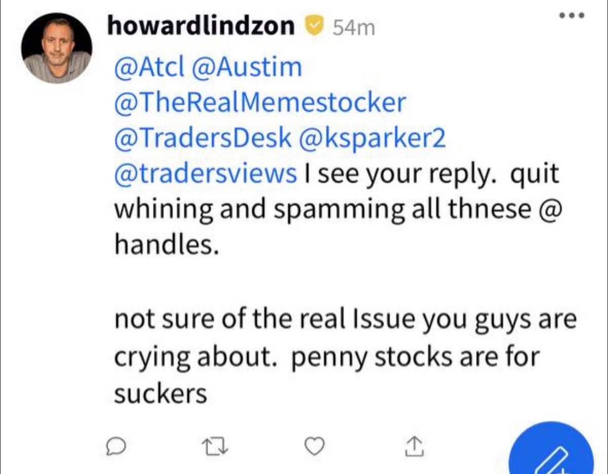 memestocked's tweet photo. I feel bad for all of the #Pennystock investors out there. The CEO of Stocktwits, largest community forum of investors , thinks you are suckers for investing in penny stocks. So why do they even exist? What is the purpose of the forums then if it’s not fair and open debating? There is more…it would appear.  $AABB $GME $AMC #FAFO #ASIA #Mexico #GOLD #MINING #AABB #STOCKSTOWATCH #SILVER #StockMarket #CRYPTO #OTC #MarketManipulation #meme #Bitcoin #XRP #GNS #IXHL