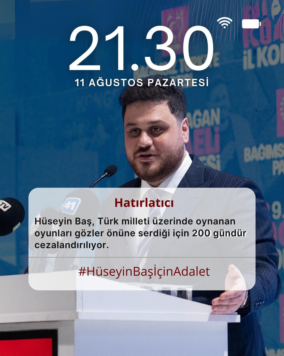 Adalet mülkün temelidir!
Temel sarsılırsa, herkes altında kalır.
#HüseyinBaşiçinadalet