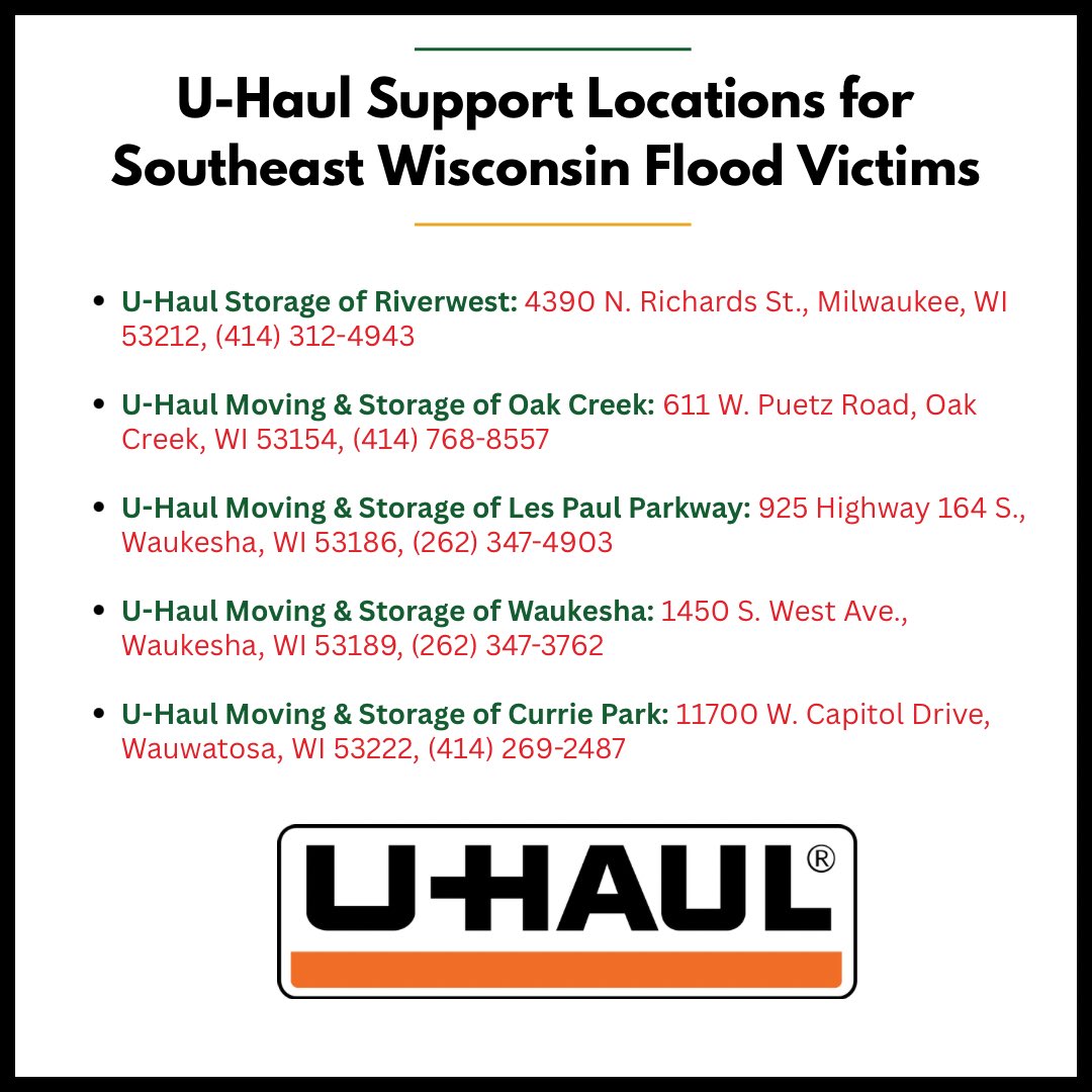 Updated resources for Southeast Wisconsin Flood Victims. Thank you <a href="/RedCrossWIS/">American Red Cross of Wisconsin</a> and <a href="/uhaul/">uhaul</a> for the additional support for our communities.

These are also listed here: linktr.ee/sen.drake