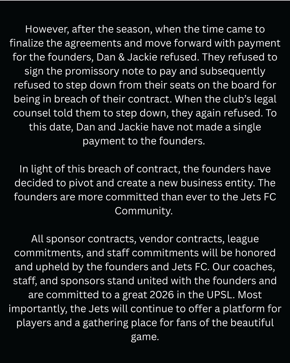 everettjetsfc's tweet image. The founders of Everett Jets FC would like to formally announce that Daniel Wickersham and Jaqualine Wickersham are no longer affiliated with the Jets FC organization, effective immediately.