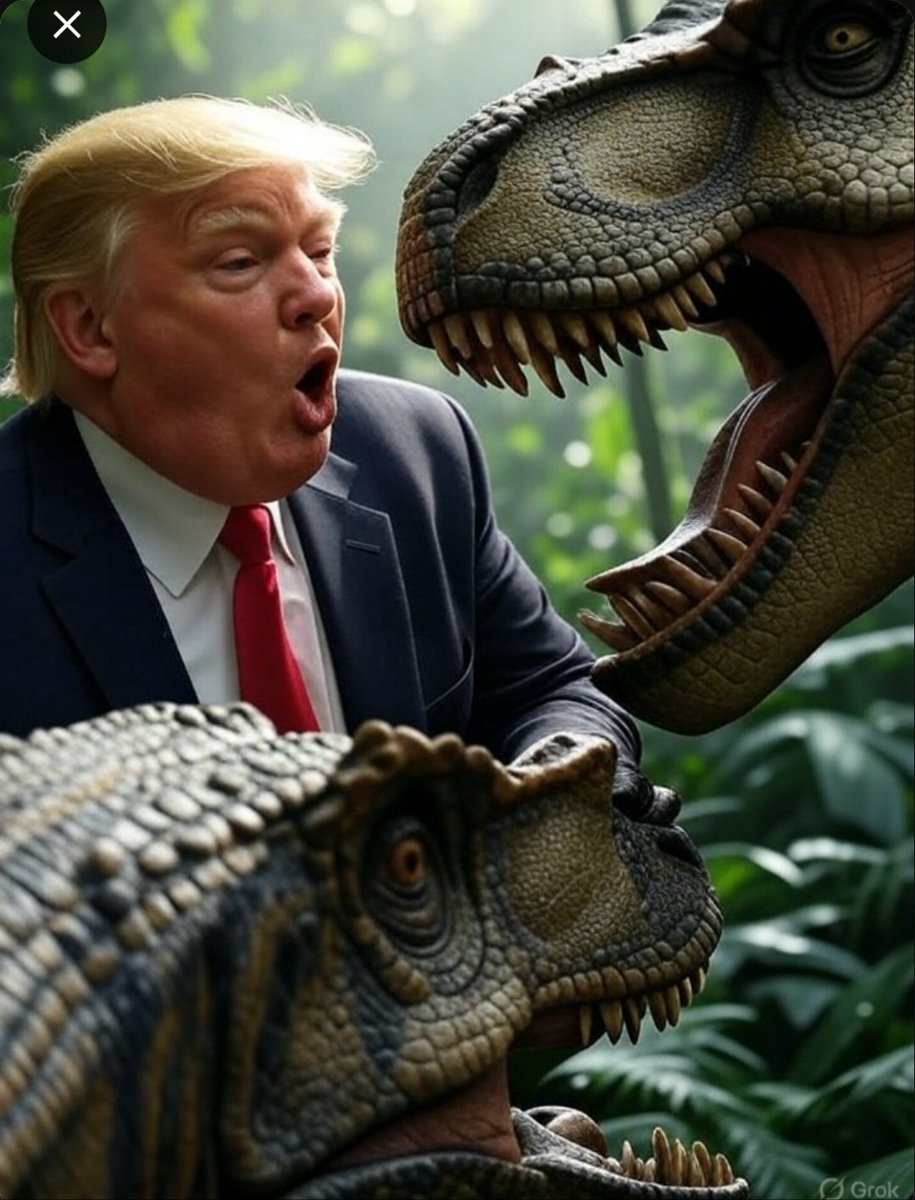 LoL!! Grok is awesome. I got a pix of Orange Doofus about to be eaten by a dinosaur!! Hahaaaahahahahhha!!!!! It would be a shame if this goes viral...