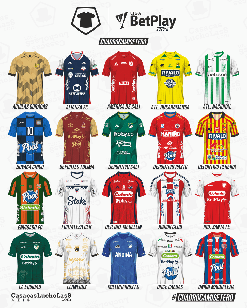 LuchoLasS's tweet image. ¡Que no falle la tradición!
🇨🇴El #CuadroCamisetero de la @LigaBetPlayD 2025-II 

Más camisetas de equipos del #FPC 
casacaslucholass.com/clubs/colombia…👈

#colombia #futbolColombiano #PrimeraA #LigaBetplay #FootballShirt #FootballCollector #FootballJersey