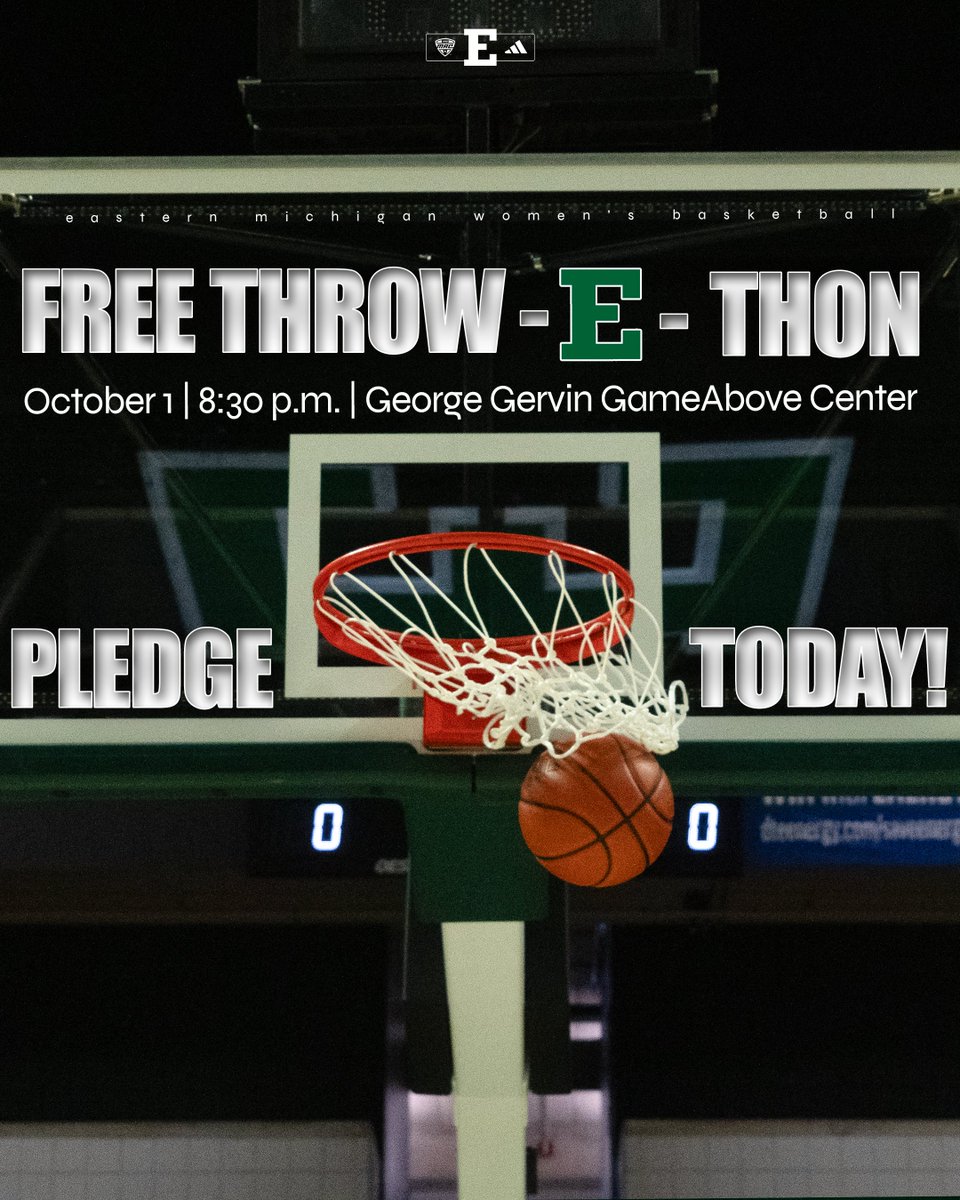 EMUWBB's tweet photo. MARK. YOUR. CALENDARS‼️📅
Our Second Annual Free Throw - E - Thon is set for Oct. 1!
Pledge below!👇
🔗https://t.co/GMtMZNiPHh
#EMUEagles | #GreenLightGO https://t.co/dF6AyvKIj2
