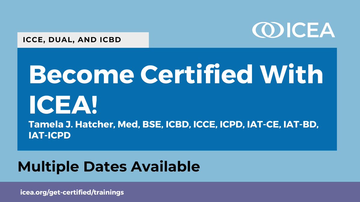 Start your ICEA certification journey in September!
 
Tamela Hatcher is offering multiple virtual classes for aspiring childbirth educators, birth doulas, or those interested in our dual program. 

Don't miss this great opportunity!

🔗Learn More: icea.org/get-certified/…