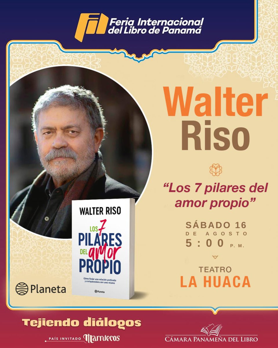 📚 ¡Walter Riso en Panamá!
Acompáñanos a la presentación de su nuevo libro “Los 7 pilares del amor propio”.
Un encuentro para conectar, reflexionar y llevarte tu ejemplar firmado.

📍Teatro La Huaca – Sábado 16 de agosto
📍5:00 p.m