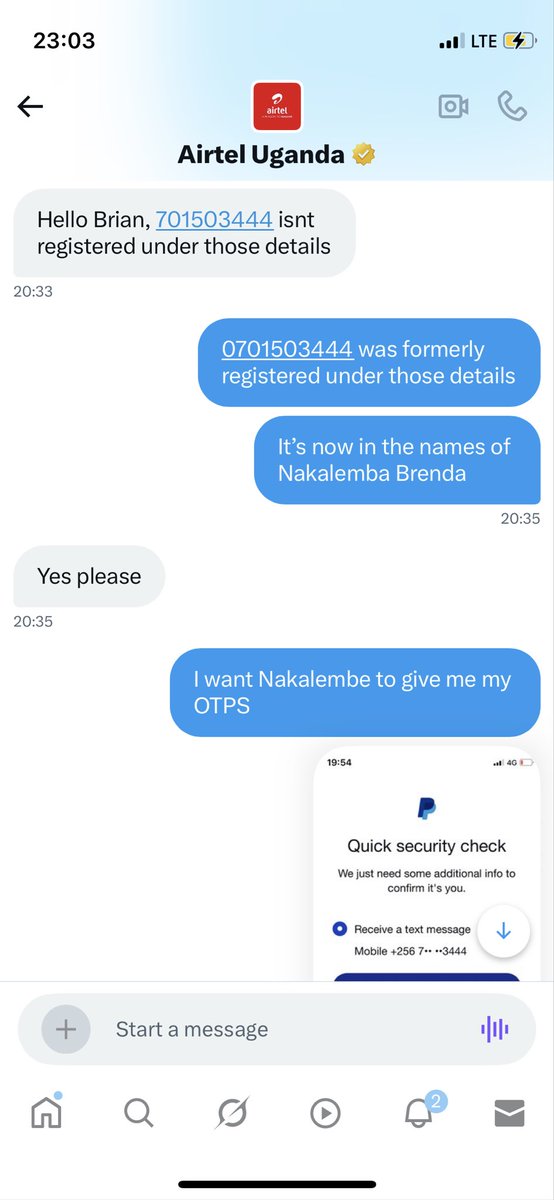 GeneralTumor's tweet photo. I begged @Airtel_Ug until I had to forego my money on PayPal and other banking apps where my former number was registered. https://t.co/NG44zziUlo