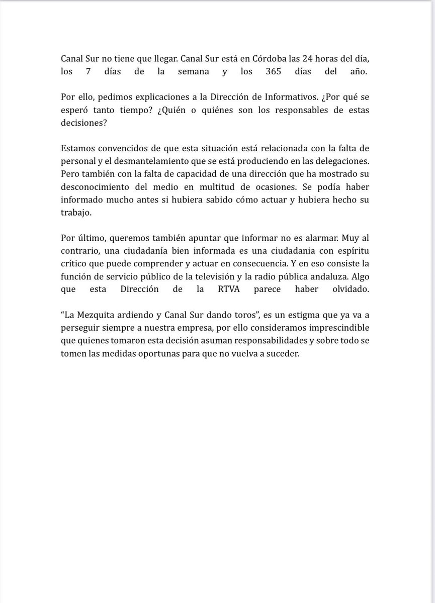 #CanalSur no tiene que llegar a Córdoba, Canal Sur está en #Córdoba 24h al día, 365 días del año.
Lo profesionales de la #tv de #Andalucía sabemos que informar no es alarmar.
“El incendio de la #MezquitaDeCórdoba en Canal Sur: los profesionales sí estaban, la dirección no”👇