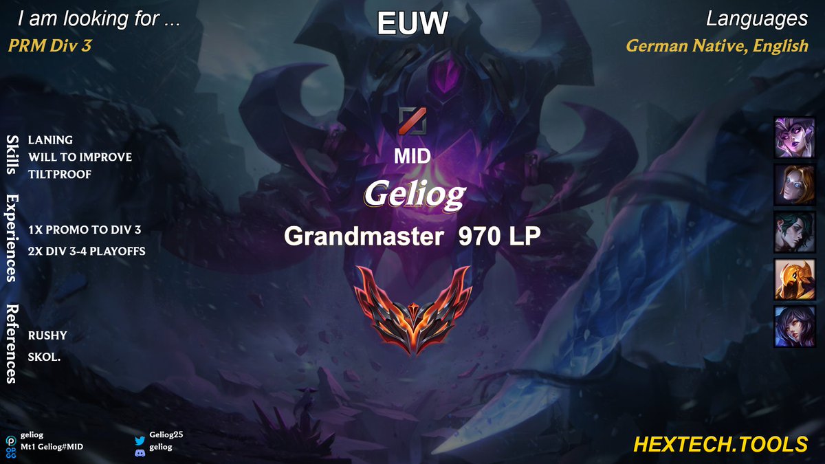 After a successful split with MT1 and promoting to Div 3, I wanted to explore my options and am looking for a new competitive environment to grow/perform.
Mainly looking for PRM Div 3 but open to good offers
Discord: geliog
❤️&amp;🔁appreciated :)
<a href="/lft_prm/">LFT PRM</a>
<a href="/LFTDiscord/">LFT Discord - lol/val/rl</a>