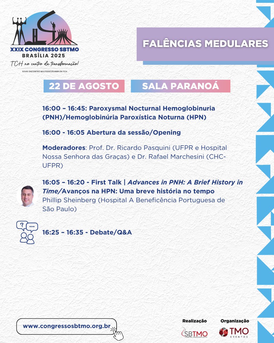 SBTMO's tweet photo. Confira a agenda do dia 22/08, onde teremos a tradicional Sessão Conjunta SBTMO–ABHH sobre Falências Medulares.

 🔗 Inscreva-se agora e garanta a sua vaga: https://t.co/2umOHoFWDZ

#SBTMO2025 #TCTH #FalênciasMedulares #Hematologia #CongressoSBTMO https://t.co/z9yPZfOeE3