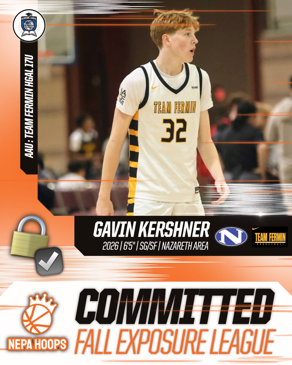 🔒 2026 6’5” SG/SF Gavin Kershner
Nazareth Area | Team Fermin HGAL 17U

Officially LOCKED IN for the NEPA Hoops Fall Exposure League at Riverfront Sports in Scranton!

#NEPAHoops 🤝 #FallExposureLeague <a href="/KershnerGavin/">Gavin Kershner</a> <a href="/NAZhoops/">Nazareth Basketball</a> <a href="/TeamFermin/">Team Fermin Basketball</a>
