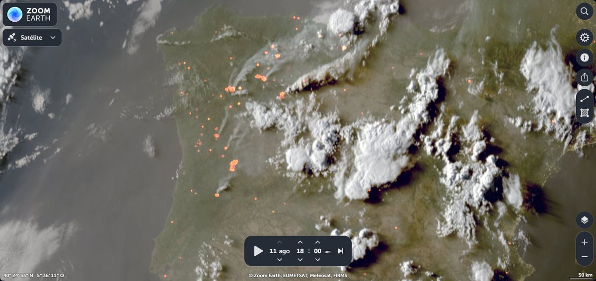 Terrible la imagen del Meteosat a las 18:00 UTC:
España y Portugal otro día más a fuego y humo.