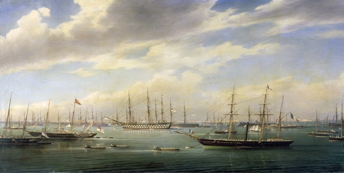Le 15 août 1865, une escadre anglaise vient mouiller sur rade de Cherbourg le jour de la fête de l'Empereur NAPOLÉON III.
Les festivités se prolongeront à Brest avec la division navale de l'Océan et l'escadre d'Évolutions venue de Toulon.

peinture d'Antoine Léon MOREL-FATIO
