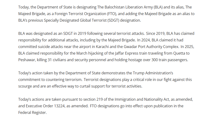 amrit_palsingh's tweet image. US designates Balochistan Liberation Army &amp;amp; its alias Majeed Brigade as Foreign Terrorist Organisation.