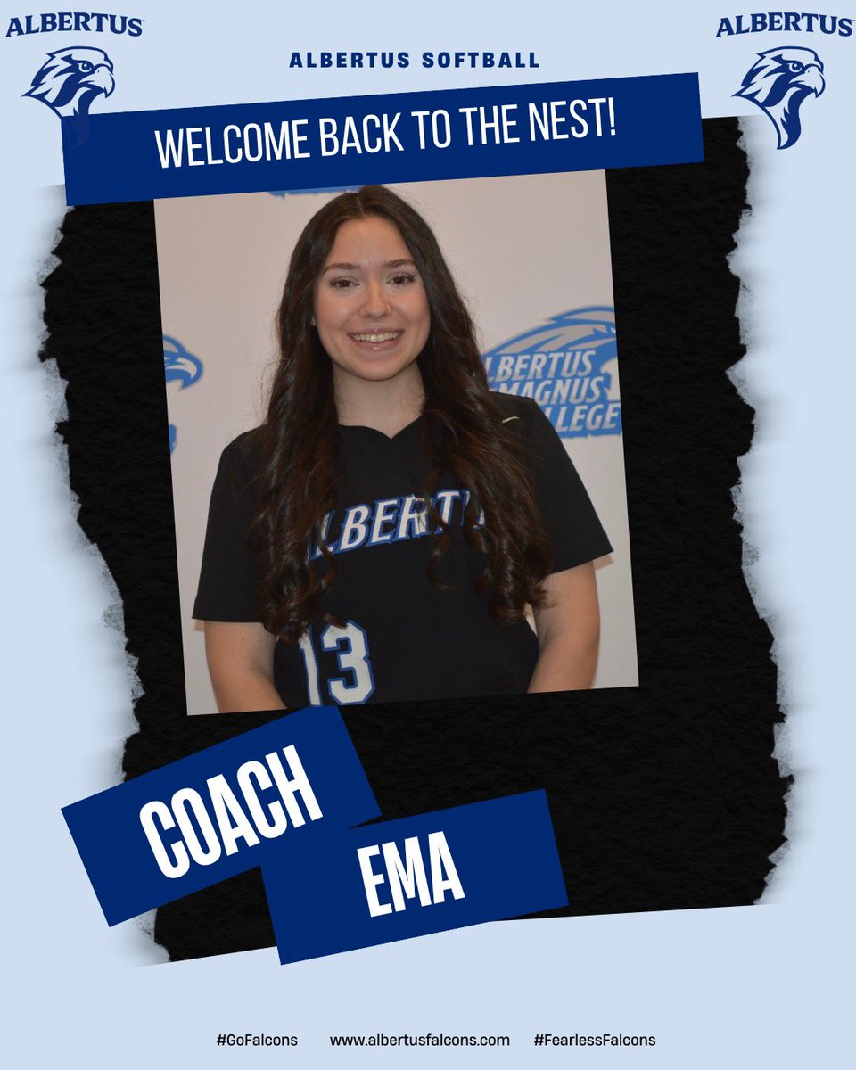 Albertus Magnus College Softball (@amc_sb) on Twitter photo Welcome to the staff Coach!! Ema Signore will be our Graduate Assistant Coach for Albertus Magnus 🥎 this upcoming year!
<a href="/Albertus_Sports/">Albertus Magnus College Falcons</a> <a href="/CoachLouAMC_SB/">Lou Bunosso</a> #FearlessFalcons Welcome to the staff Coach!! Ema Signore will be our Graduate Assistant Coach for Albertus Magnus 🥎 this upcoming year!
<a href="/Albertus_Sports/">Albertus Magnus College Falcons</a> <a href="/CoachLouAMC_SB/">Lou Bunosso</a> #FearlessFalcons