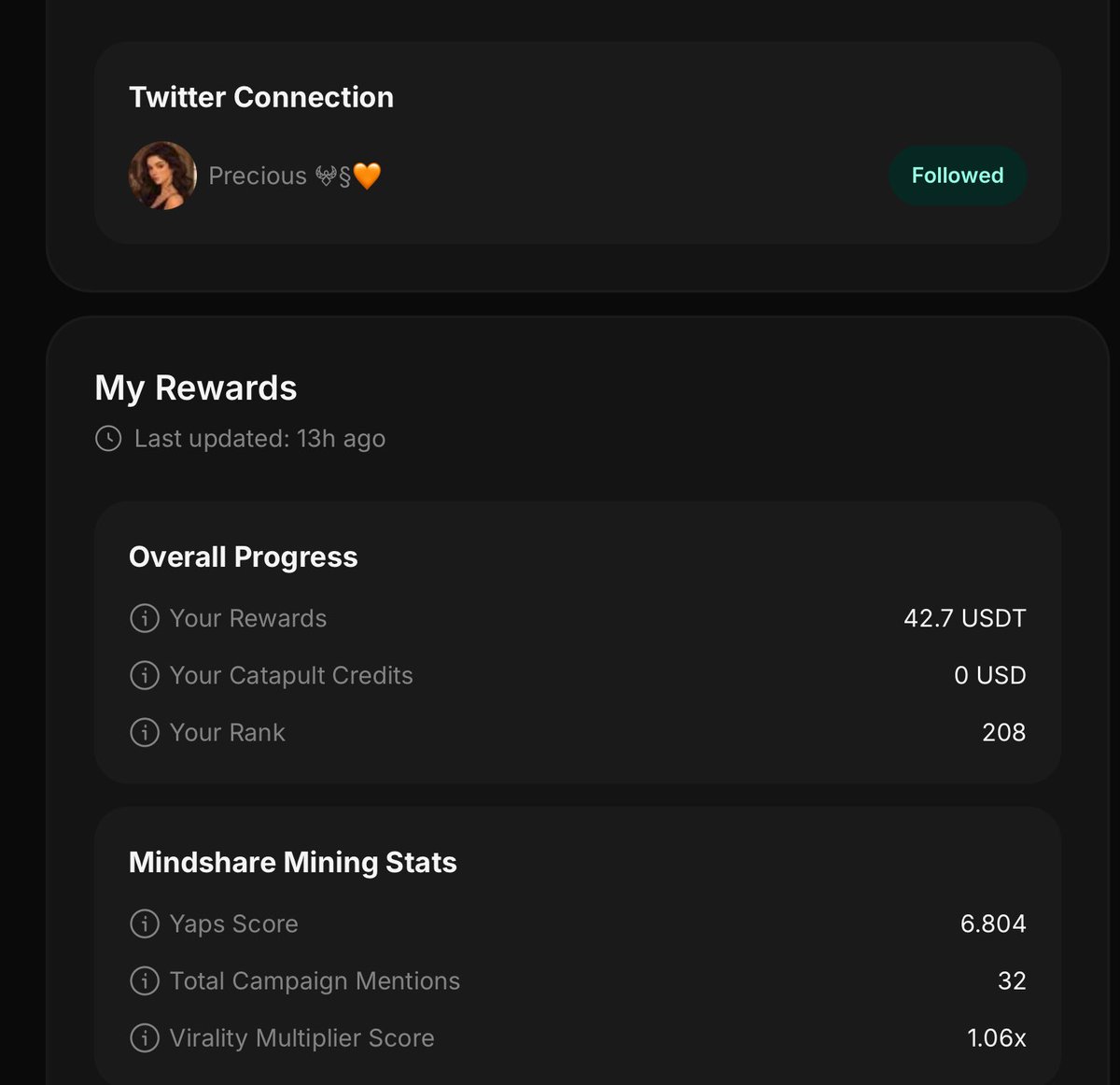 pearlcious19's tweet image. 20+ days of yapping about @letsCatapult and this is how far I’ve come 😭
Wetin Small account no go see for mindsharemining hand,Anyways We keep yapping till the end 
11 more days to go,you are still early @letsCatapult is for everyone

#Catapult #MindshareMining