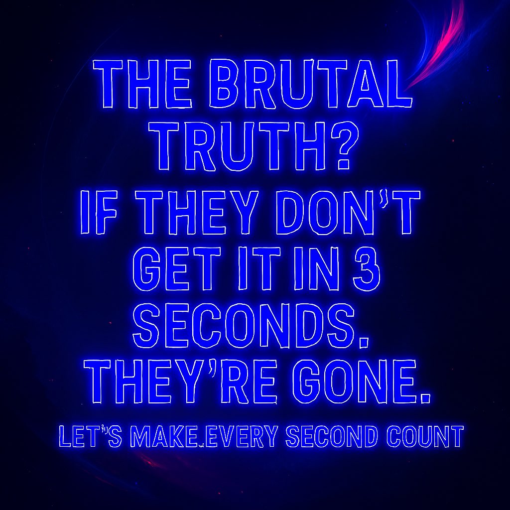RxBejinz's tweet photo. The brutal truth? If they don’t get it in 3 seconds, they’re gone.
Let’s make every second count. #SignalIn7 #Day4 #BrutalTruth https://t.co/x5hyCbaRGu