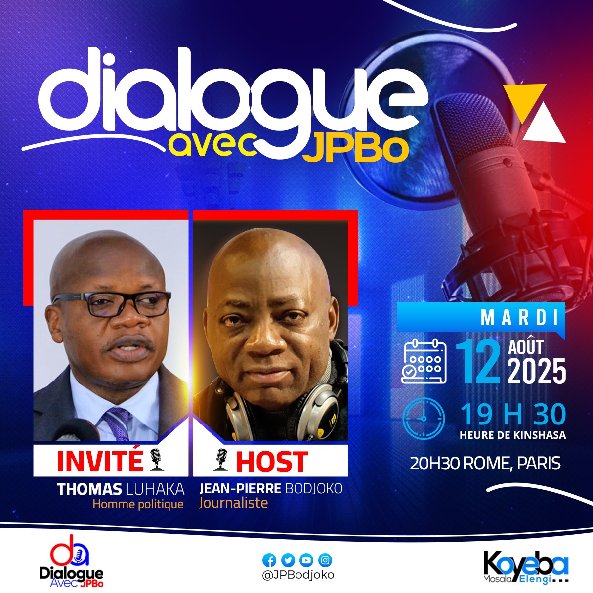 🚨🎯  À VOS AGENDAS : M. Thomas Luhaka Losendjola (<a href="/thomas_luhaka/">Thomas Luhaka Losendjola</a>), avocat et homme politique (#RDC) sera l'invité du "Dialogue avec" ce mardi 12/08/2025. #Politique #Avocat #Dialogue <a href="/TemuniP/">Patricia Bakoke Temuni</a>
<a href="/shangolokohotum/">SHANGOLT</a> <a href="/YvesKkK/">Yves K.K.</a>