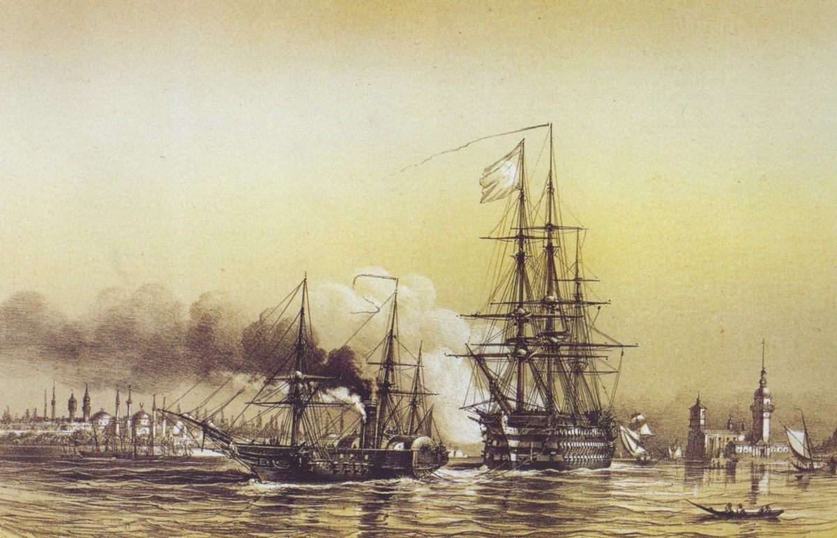 Le 15 août 1853, le vaisseau FRIEDLAND sort réparé de Constantinople, sous remorque de la corvette à roues DESCARTES.
Il pourra prendre part à la suite à la suite des opérations contre la Russie, jusqu'au bombardement de Sébastopol.

estampe de Louis LE BRETON