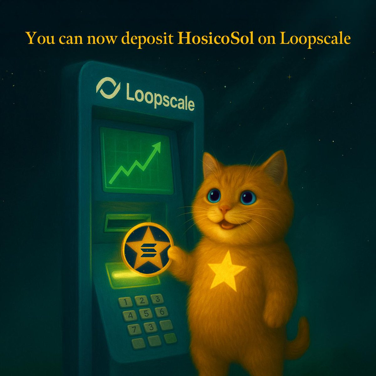 Hosico_on_sol's tweet photo. $hosicoSol  is now LIVE for deposits on @loopscale

Deposit, 
leverage up if you want, 
and put your $hosicoSol to work 🐾✨

Let’s scale those stars ✨
#HosicoSOL #Loopscale #Solana https://t.co/EkwRrJRABM
