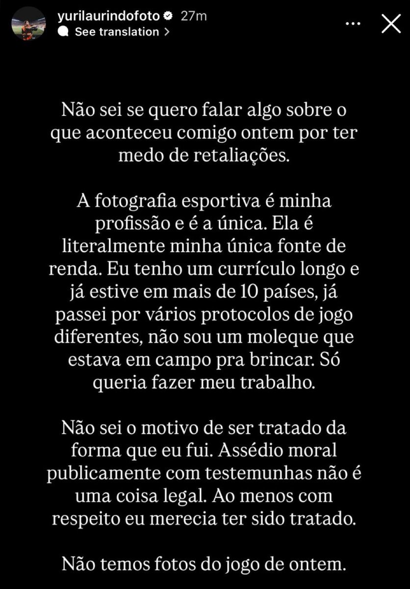 No último jogo entre Cruzeiro e Santos, Yuri Laurindo, fotógrafo, foi REMOVIDO da partida após “trombar” com Neymar.

A segurança, que deveria garantir que todos envolvidos no espetáculo trabalhassem com tranquilidade, humilhou e expulsou um profissional.

Inadmissível.