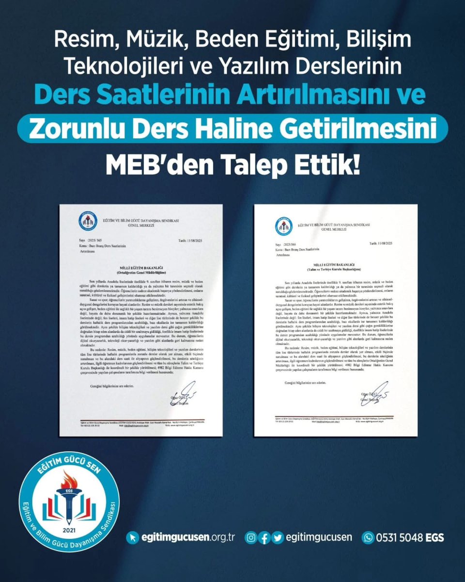 btoplatformu's tweet photo. “Bu nedenle, resim, müzik, beden eğitimi, bilişim teknolojileri ve yazılım derslerinin tüm lise türlerinde zorunlu ders olarak sunulması, ders saatlerinin artırılması, öğretmen kadrolarının güçlendirilmesini talep ettik.”
EĞİTİM GÜCÜ SEN 👏🏼
Teşekkürler @oguzozat 🤲🏻
@Yusuf__Tekin https://t.co/iOV1ZwGlQm