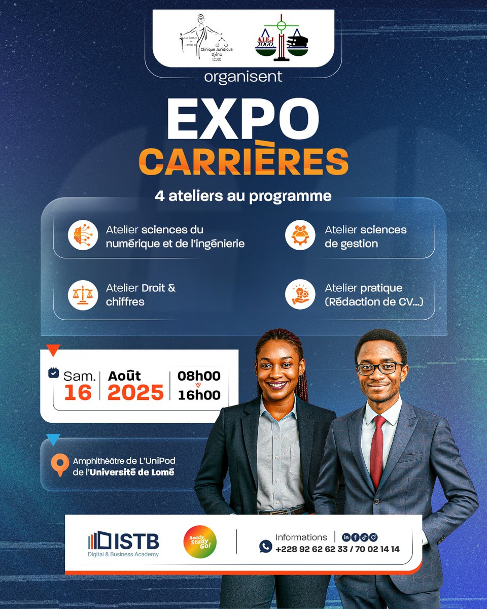 aiej_togo's tweet photo. 📌 𝘓’𝘌𝘹𝘱𝘰 𝘊𝘢𝘳𝘳𝘪𝘦̀𝘳𝘦𝘴 𝘦𝘴𝘵 𝘭'𝘦́𝘷𝘦́𝘯𝘦𝘮𝘦𝘯𝘵 𝘢̀ 𝘯𝘦 𝘱𝘢𝘴 𝘮𝘢𝘯𝘲𝘶𝘦𝘳 𝘱𝘰𝘶𝘳 𝘥𝘦́𝘤𝘰𝘶𝘷𝘳𝘪𝘳 𝘥𝘦𝘴 𝘮𝘦́𝘵𝘪𝘦𝘳𝘴, 𝘳𝘦𝘯𝘤𝘰𝘯𝘵𝘳𝘦𝘳 𝘥𝘦𝘴 𝘦𝘹𝘱𝘦𝘳𝘵𝘴 𝘦𝘵 𝘣𝘰𝘰𝘴𝘵𝘦𝘳 𝘷𝘰𝘵𝘳𝘦 𝘱𝘢𝘳𝘤𝘰𝘶𝘳𝘴 !

#AIEJ_TOGO
#CJD
#ISTB
#ExpoCarrières https://t.co/nxLavCcbjp