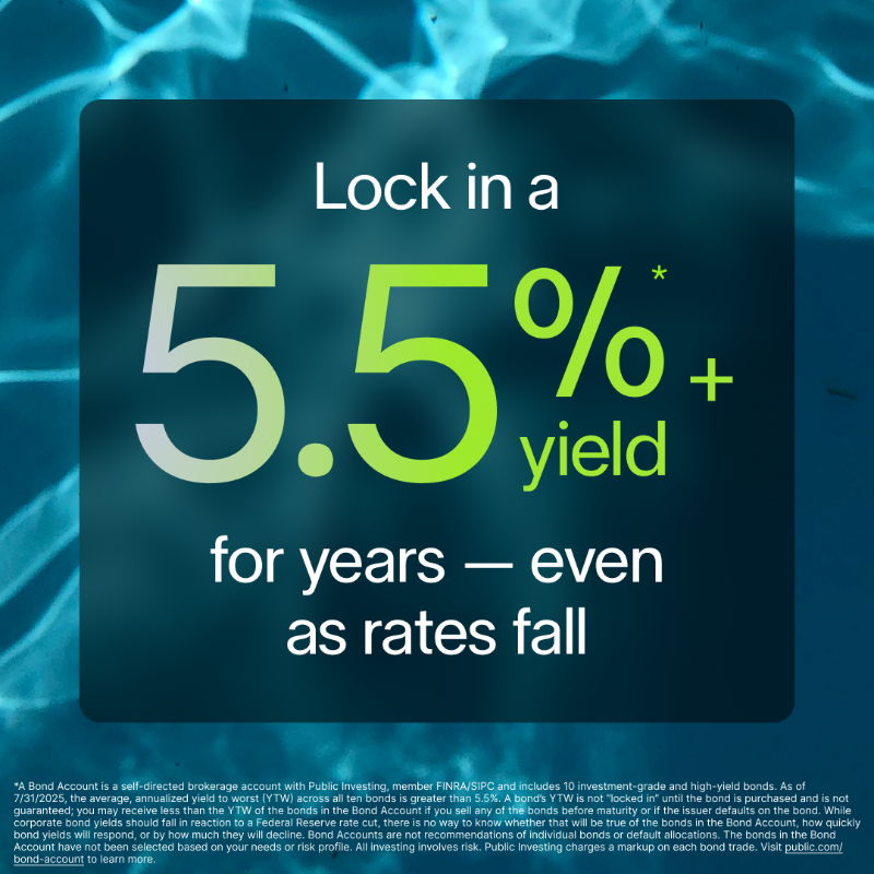 public's tweet photo. Seeking stability? Lock in a 5.5+% yield with a Bond Account.
- Invest with as little as $1,000. 
- Get monthly interest payments. 
➡️ Sign up now