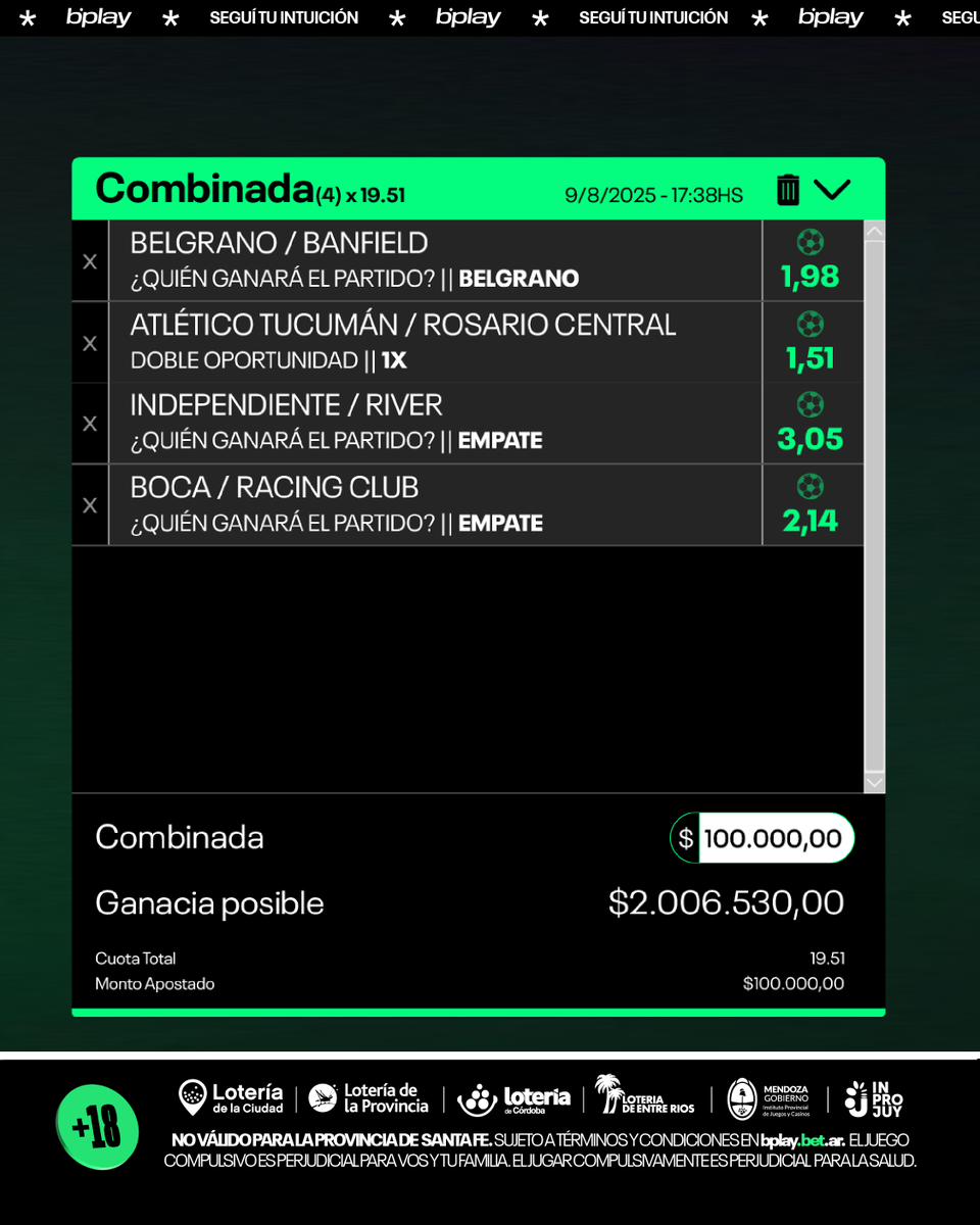 🔥 ¡Mirá lo que fue esta jugada! 💸

👉 Si querés ser el próximo ganador, hace como Nico y #SeguiTuIntuicion en bplay.bet.ar