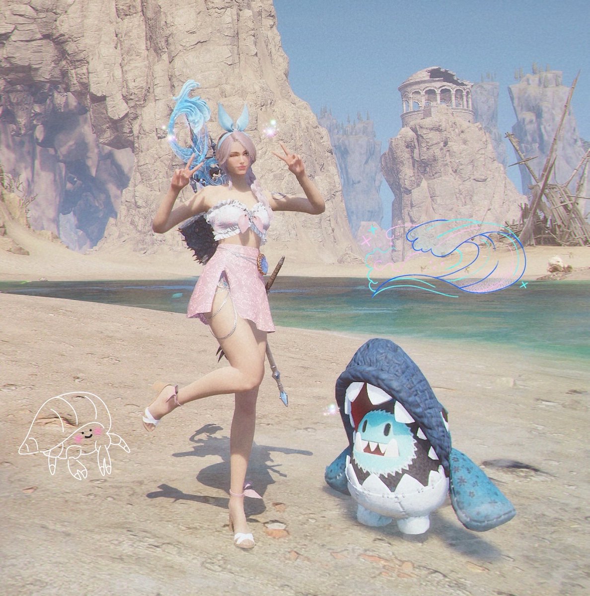 SoybeanVelvet's tweet photo. @playtlgame Yeddy and I are ready for the beach~☀️🌊 #ThroneandLiberty #Sweepstakes https://t.co/ung4tGoznF