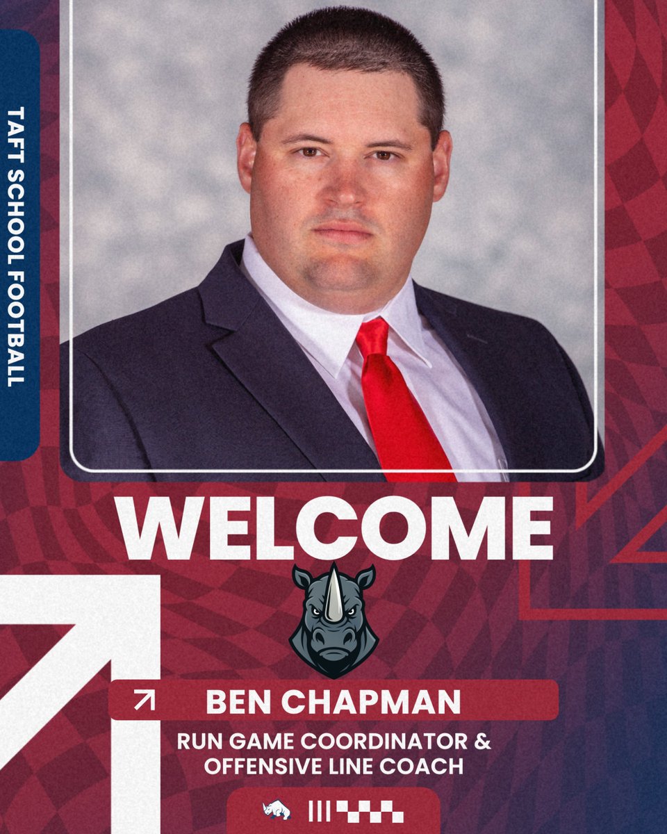 Taft Football (@taftfootballct) on Twitter photo 🚨New Coach Spotlight🚨
We are incredibly excited to announce Ben Chapman <a href="/CoachBenChapman/">Benjamin Chapman</a> as our Run Game Coordinator & Offensive Line Coach!
Coach played <a href="/UConnFootball/">UConn Football</a> & he has over a decade of college coaching experience including stops <a href="/StonehillFB/">Stonehill Football #DIG</a> <a href="/Marist_Fball/">Marist Football</a> 🦏🆙 🚨New Coach Spotlight🚨
We are incredibly excited to announce Ben Chapman <a href="/CoachBenChapman/">Benjamin Chapman</a> as our Run Game Coordinator & Offensive Line Coach!
Coach played <a href="/UConnFootball/">UConn Football</a> & he has over a decade of college coaching experience including stops <a href="/StonehillFB/">Stonehill Football #DIG</a> <a href="/Marist_Fball/">Marist Football</a> 🦏🆙