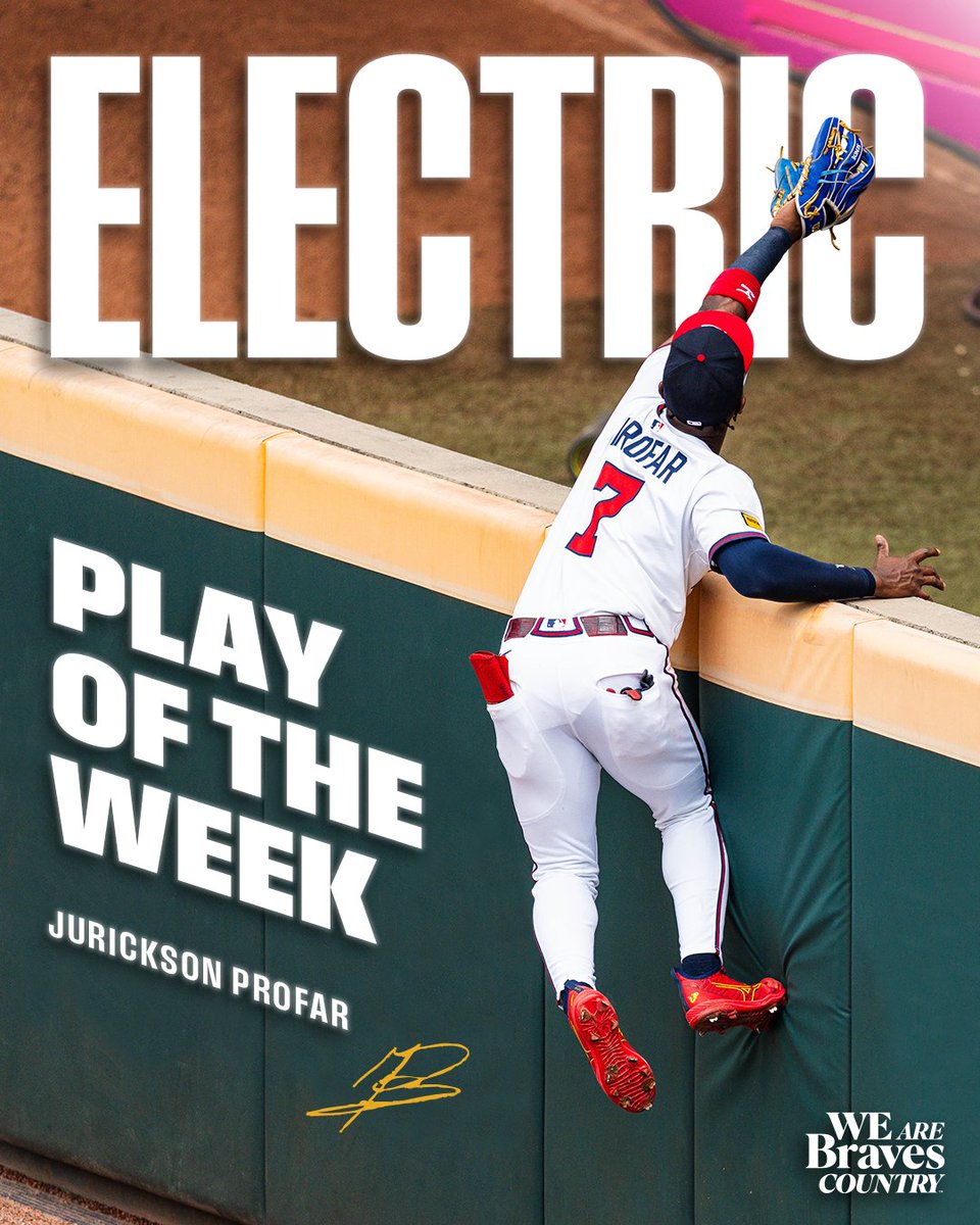 Braves's tweet photo. This insane catch from @JURICKSONPROFAR earned Electric Play of the Week! ⚡️

#BravesCountry https://t.co/KQ3607PpzP