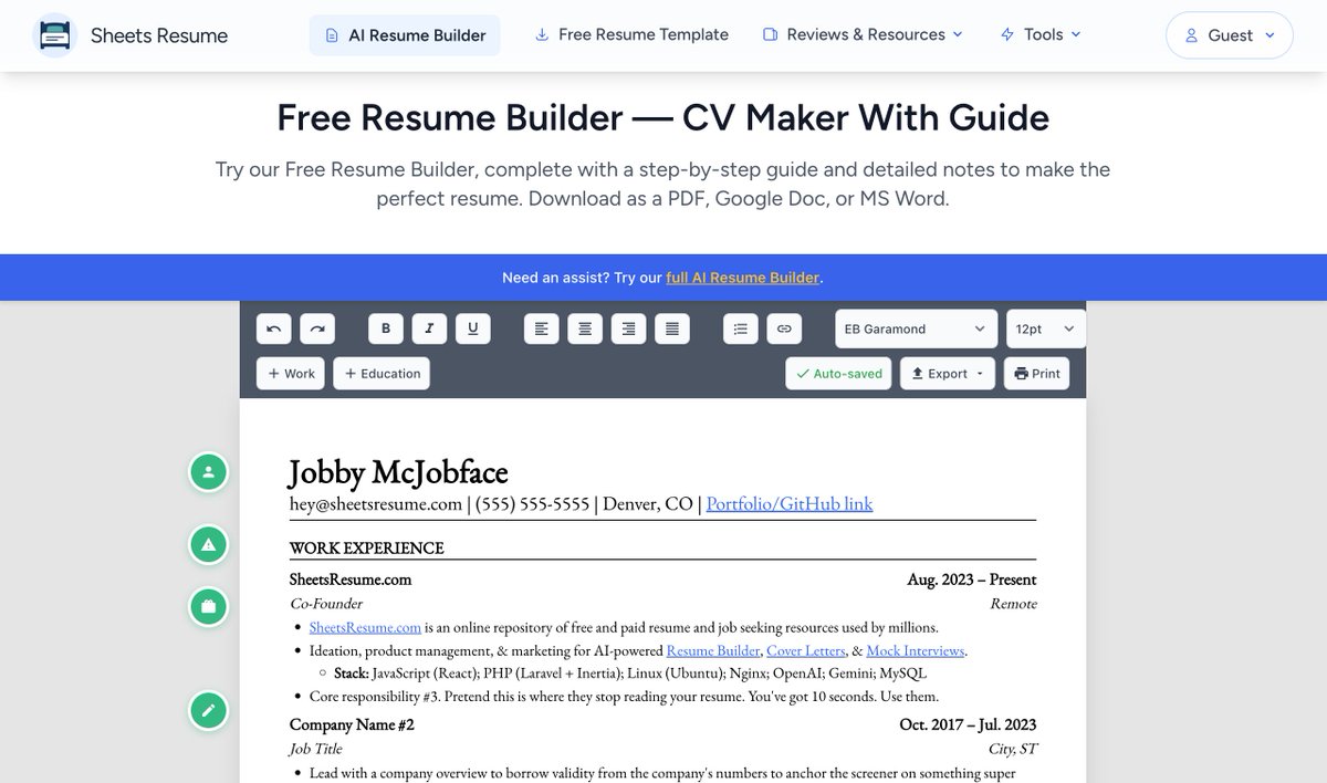 sheetsresume's tweet photo. NEW: 100% Free Resume Builder

https://t.co/f8fk7bJcEr https://t.co/ywYNmFc2D0