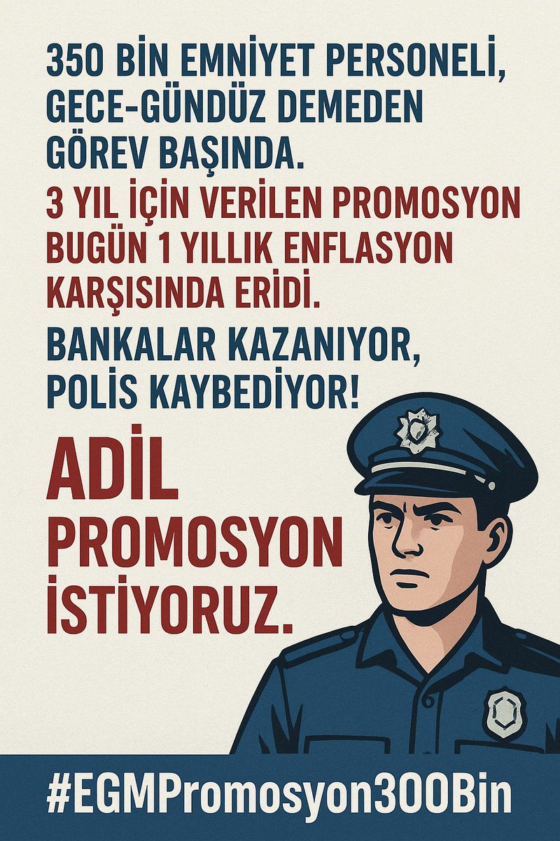 Alt sınır 300 bin olmalı...🇹🇷🇹🇷🇹🇷

#PolisePromosyon300