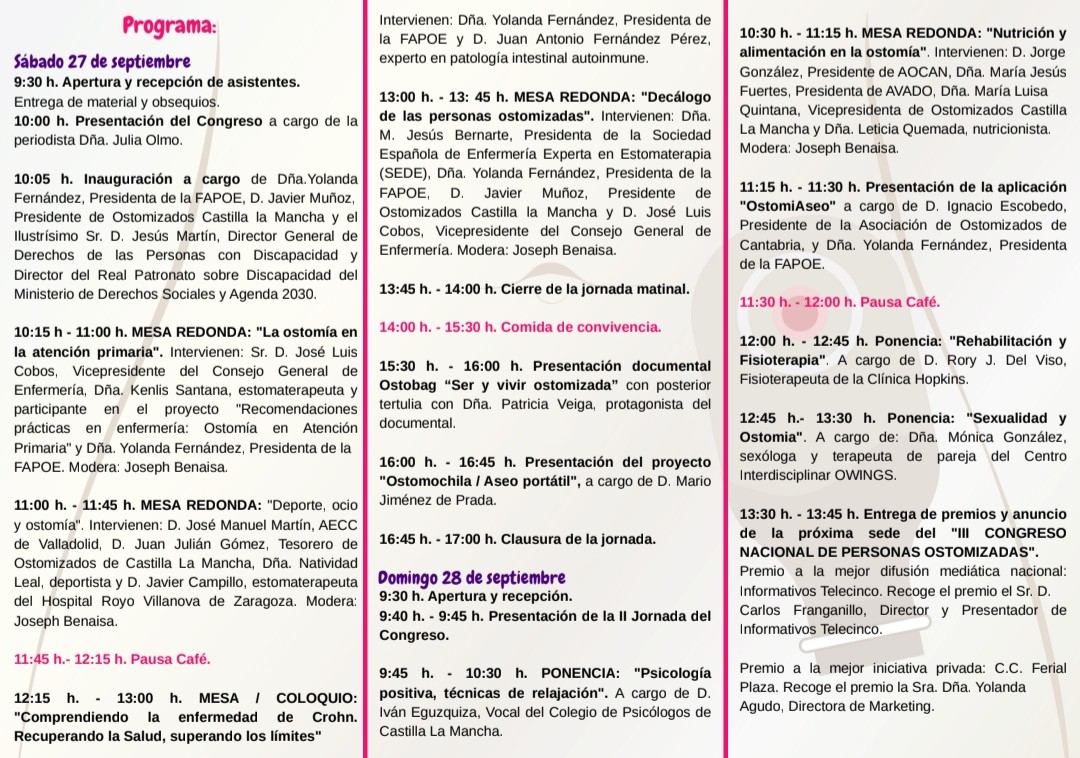 🚨 ¡Ya están abiertas las inscripciones! Te esperamos en el II Congreso Nacional de Personas Ostomizadas <a href="/FAPOE_/">FAPOE</a> 🩷

📅 27 y 28 de septiembre
📍 Centro San José, Guadalajara
ℹ️ Más info e inscripciones en 👉 fapoe.com

🟥 Inscripciones abiertas hasta el 30 de agosto