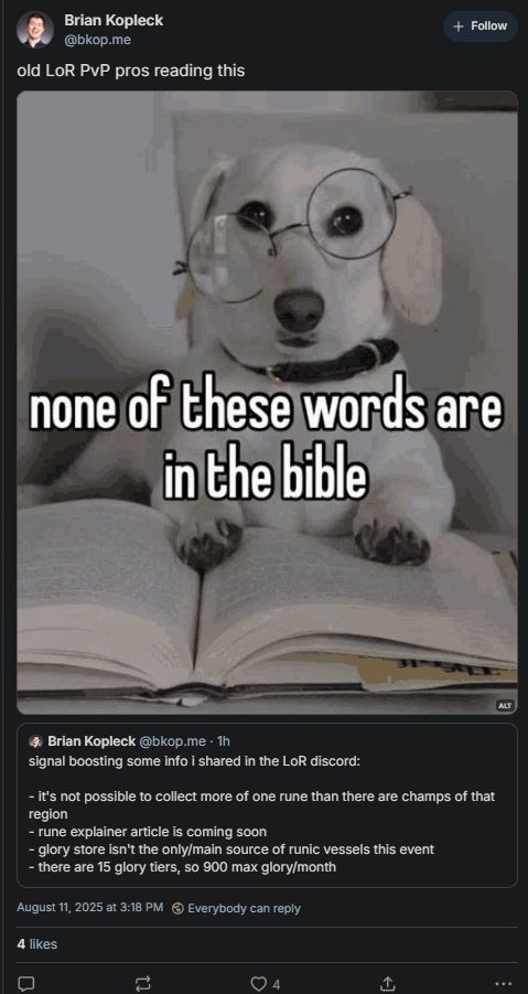 Rune explainer? Glory store? Back in my day the only Runes we were worried about were Ryze's, and our Glory was earned on the battlefield against worthy opponents. 

Players these days looking to a Store to fill the Glory Hole in their hearts. Makes me sick