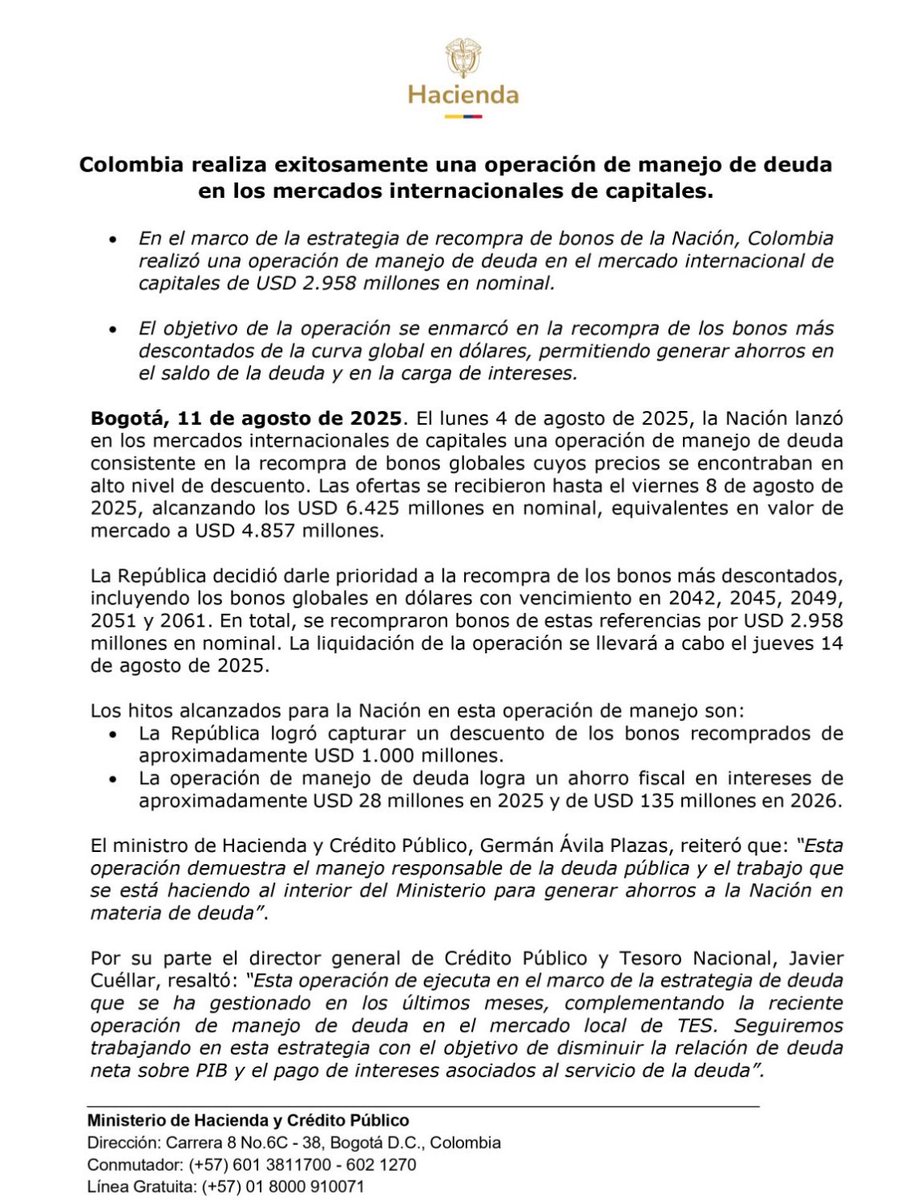 Estos bonos serán cancelados del saldo de la deuda externa al final de esta semana. La estrategia de endeudamiento sigue generando buenas noticias para el país, al estabilizar la deuda sobre PIB y reducir el pago de intereses.