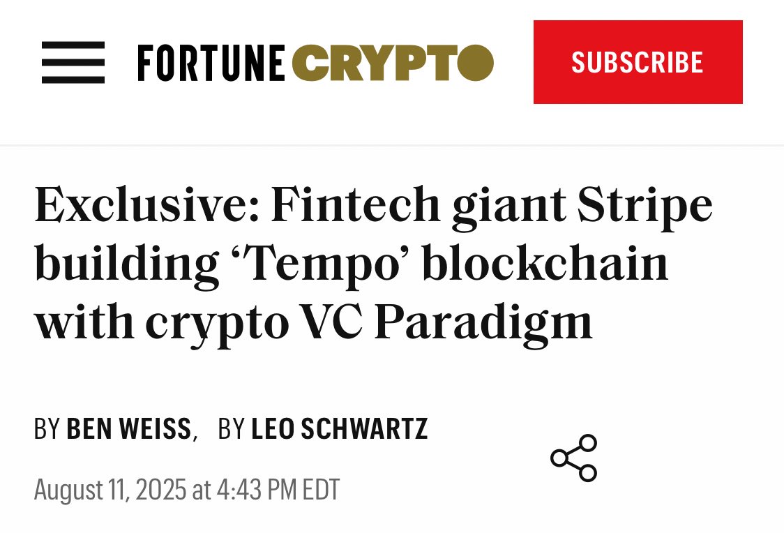 NEW: STRIPE IS DEVELOPING A NEW PAYMENTS-FOCUSED BLOCKCHAIN, ACCORDING TO A  RECENT JOB POSTING ON A SITE FOR THE CRYPTO LOBBY GROUP BLOCKCHAIN  ASSOCIATION - PER FORTUNE