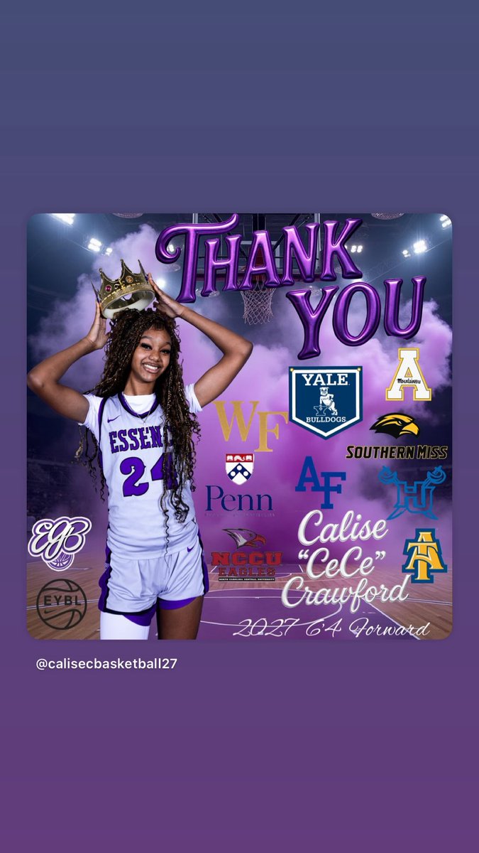 Calise Crawford (@calisecbball27) on Twitter photo Thank you to the College Coaches who have offered & recruited me this AAU season. I will continue to work on my game to continue to develop into my very best! Looking forward to my JUNIOR season! <a href="/EssenceGirlsBB/">Essence Girls Basketball</a> <a href="/SouthGarnerBB/">South Garner Basketball</a> ๐๐ค๐ Thank you to the College Coaches who have offered & recruited me this AAU season. I will continue to work on my game to continue to develop into my very best! Looking forward to my JUNIOR season! <a href="/EssenceGirlsBB/">Essence Girls Basketball</a> <a href="/SouthGarnerBB/">South Garner Basketball</a> ๐๐ค๐