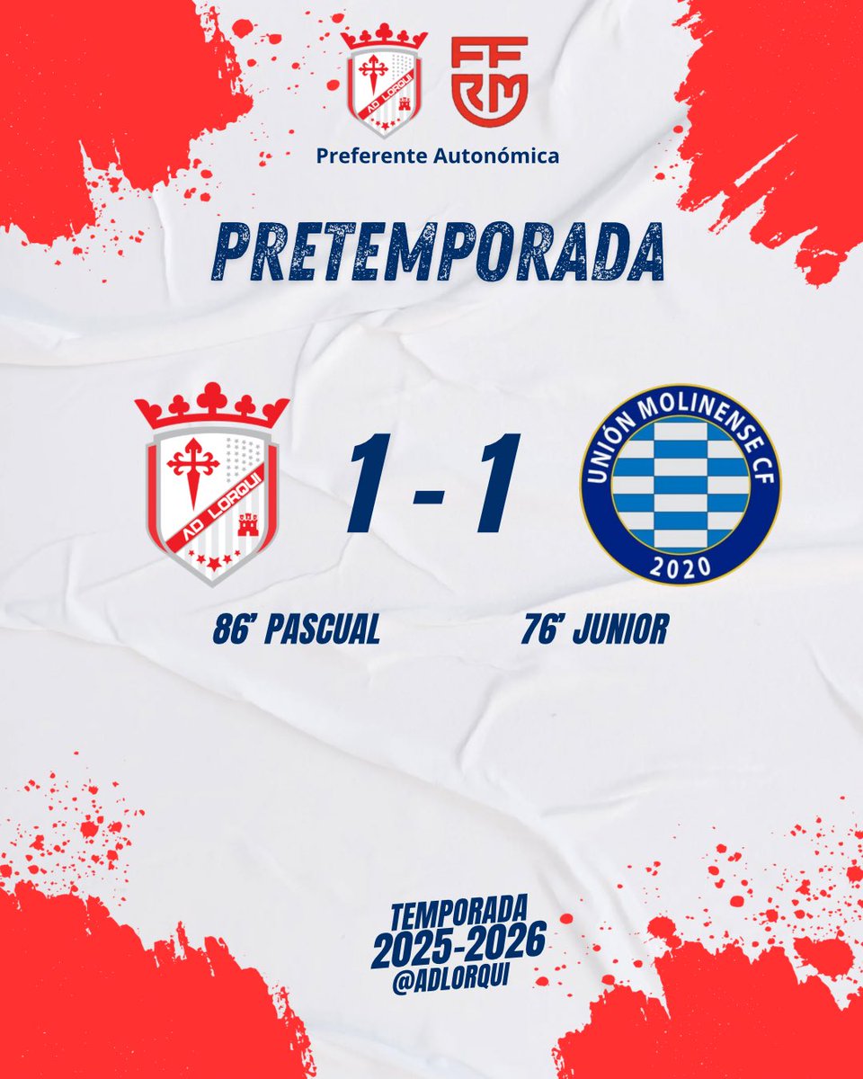 A.D. LORQUÍ (@montecasil1766) on Twitter photo PRETEMPORADA ||
AD Lorqui 1-1 U.Molinense
⚽️ 86’ Pascual
Buenas sensaciones en el primer test de pretemporada frente a un gran equipo.
Agradecer a nuestros vecinos del <a href="/UnionMolinense/">UNIÓN MOLINENSE C.F.</a> su visita, y desearle mucha suerte para esta temporada. PRETEMPORADA ||
AD Lorqui 1-1 U.Molinense
⚽️ 86’ Pascual
Buenas sensaciones en el primer test de pretemporada frente a un gran equipo.
Agradecer a nuestros vecinos del <a href="/UnionMolinense/">UNIÓN MOLINENSE C.F.</a> su visita, y desearle mucha suerte para esta temporada.