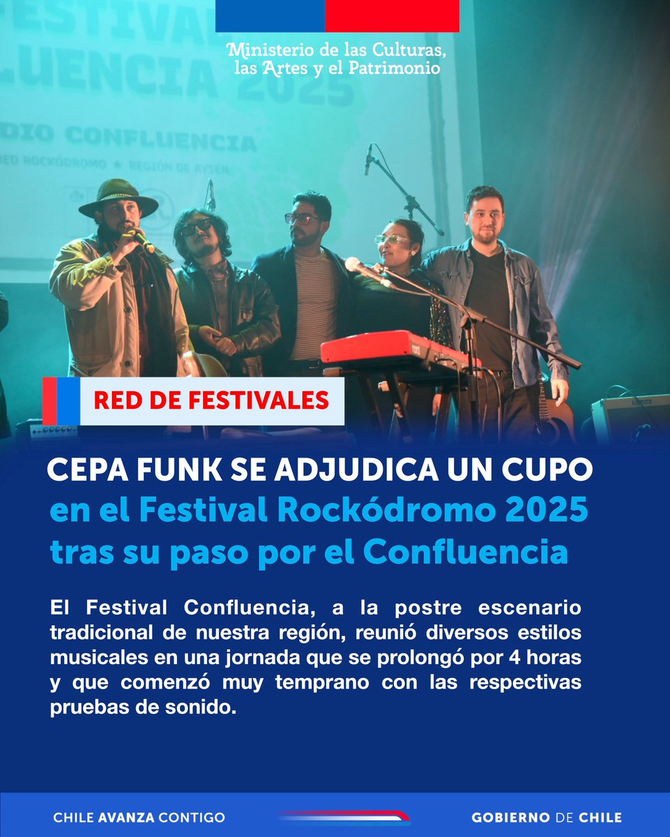 Se desarrolló una nueva versión del Festival Confluencia, que reúne solistas y bandas de la Región de Aysén en un certamen que busca elegir a la o el representante de nuestro territorio para  el Festival Rockódromo 2025.

 Más en cultura.gob.cl/aysen