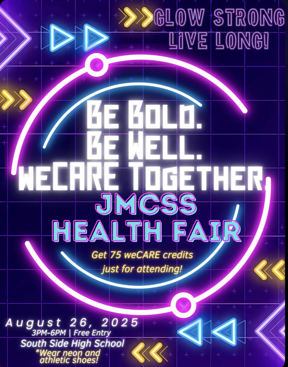 Jackson-Madison County Schools (@jmcschools) on Twitter photo Calling ALL employees!! 📣 weCARE kicks off with the JMCSS Health Fair on Aug. 26 from 3-6 at South Side. Get moving in your neon and 👟 and earn 75 weCARE points! <a href="/suptking/">Marlon D. King</a> Calling ALL employees!! 📣 weCARE kicks off with the JMCSS Health Fair on Aug. 26 from 3-6 at South Side. Get moving in your neon and 👟 and earn 75 weCARE points! <a href="/suptking/">Marlon D. King</a>