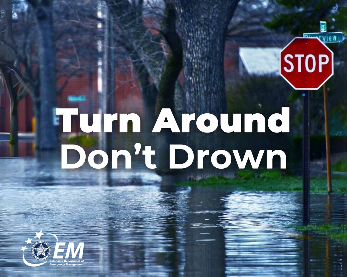 Severe thunderstorms are possible later today with a risk for damaging wind gusts and large hail. Parts of the state are under a flood watch through Tuesday morning. ⚠️  Watch for weather updates and don't drive on flooded roads! #ReadyOK #TurnAroundDontDrown