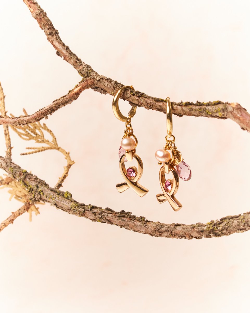 Pink symbolizes compassion, while pearls embody purity and wisdom. Together, they perfectly complement the Breast Cancer Awareness ribbons in these earrings. firemtn.co/3JuwWjt